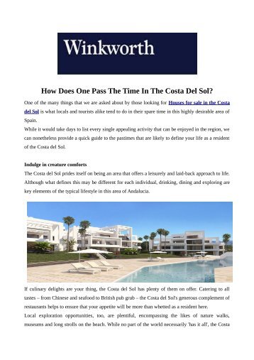 How Does One Pass The Time In The Costa Del Sol?