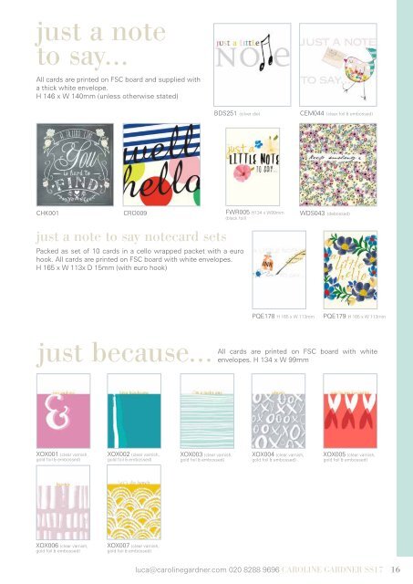 Caroline Gardner SS17 Greeting Cards