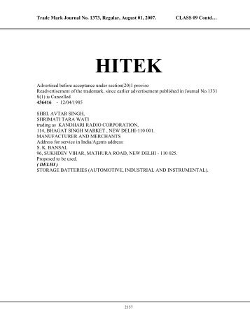 hitek - Controller General of Patents, Designs, and Trade Marks