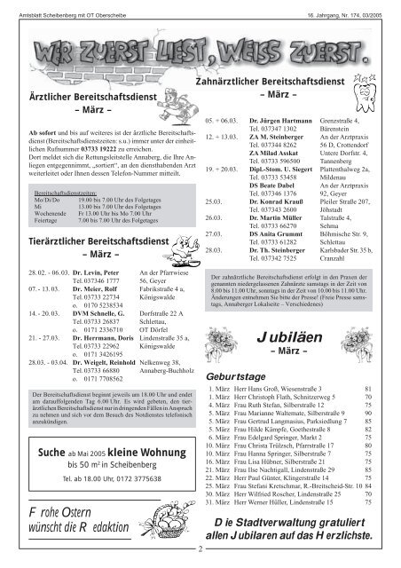 März 2005 Aus unserem Inhalt: - Scheibenberg