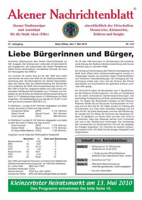 Ausgabe 500 vom 07.05.2010 - Stadt Aken (Elbe)