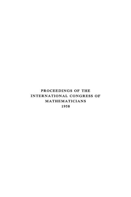 Proceedings Of The International Congress Of Mathematicians 1958