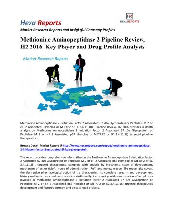 Methionine Aminopeptidase 2 Pipeline Review, H2 2016  Key Player and Drug Profile Analysis