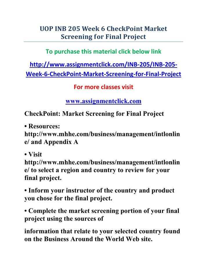 Inb 205 week 6 checkpoint market screening for final project essay 06 image