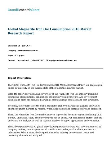 Global Magnetite Iron Ore Consumption 2016 Market Research Report