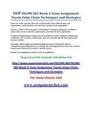 UOP ISCOM 383 Week 4 Team Assignment Toyota Value Chain Techniques and Strategies