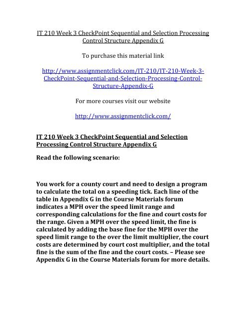UOP IT 210 Week 3 CheckPoint Sequential and Selection Processing ...