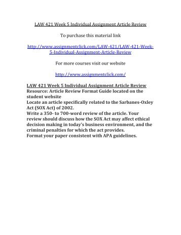 UOP LAW 421 Week 5 Individual Assignment Article Review