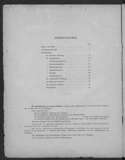 Verzeichnis der Vorlesungen und Übungen samt den Stundenplänen Sommersemester 1919