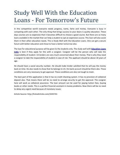 Study Well With the Education Loans - For Tomorrow's Future