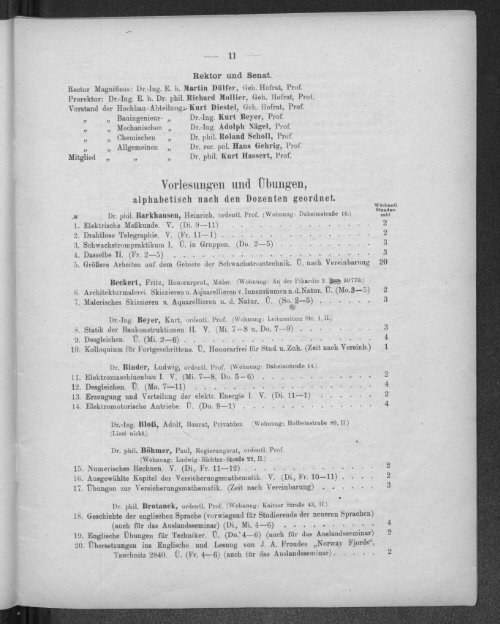 Verzeichnis der Vorlesungen und Übungen samt den Stunden- und Studienplänen Sommersemester 1920