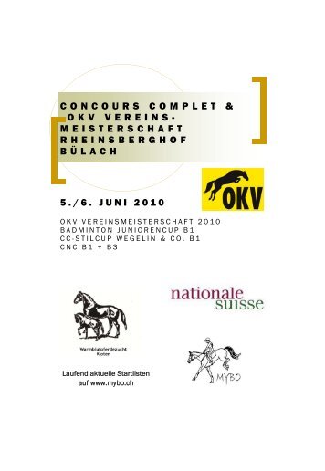 Festführer OKV Vereinsmeisterschaft / CC Bülach - MYBO.ch