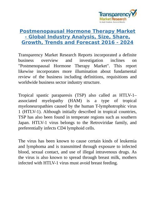 Global Postmenopausal Hormone Therapy Market