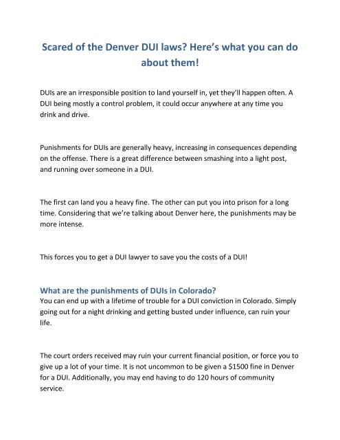 Scared of the Denver DUI laws Here’s what you can do about them!