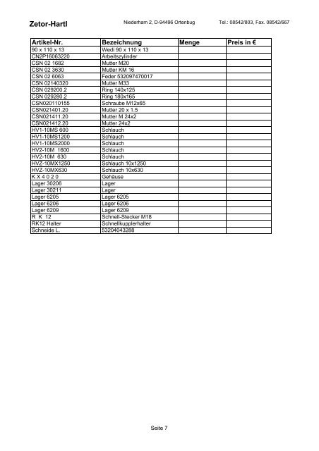 Ersatzteil-Liste - Zetor-Hartl