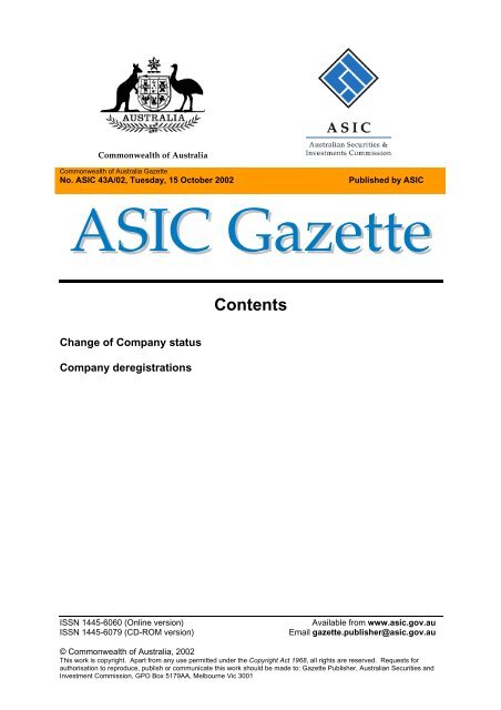 Contents - Australian Securities and Investments Commission