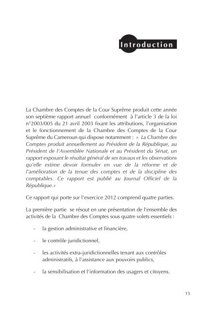 Chambre des Comptes de la Cour Supreme - Rapport Annuel 2012