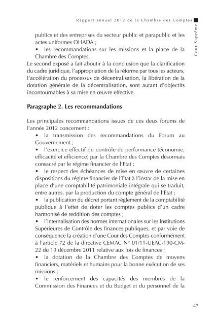 Chambre des Comptes de la Cour Supreme - Rapport Annuel 2012