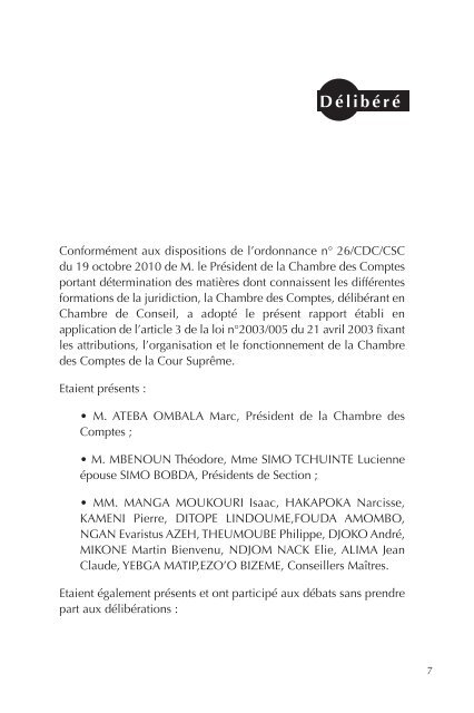 Chambre des Comptes de la Cour Supreme - Rapport Annuel 2012