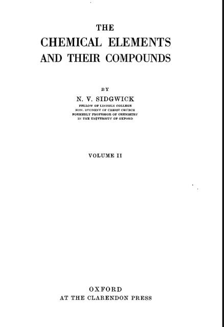 The Chemical Elements and Their Compounds Volume 2