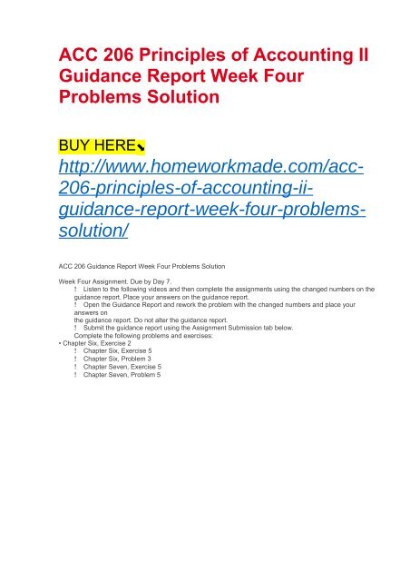 ACC 206 Principles of Accounting II Guidance Report Week Four Problems Solution