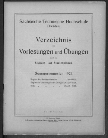 Verzeichnis der Vorlesungen und Übungen samt den Stunden- und Studienplänen Sommersemester 1921