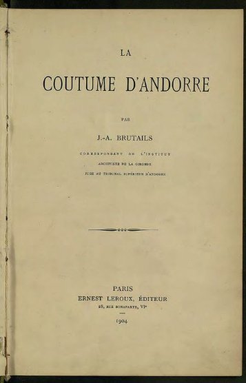 La Coutume d'Andorra - J.A. Brutails