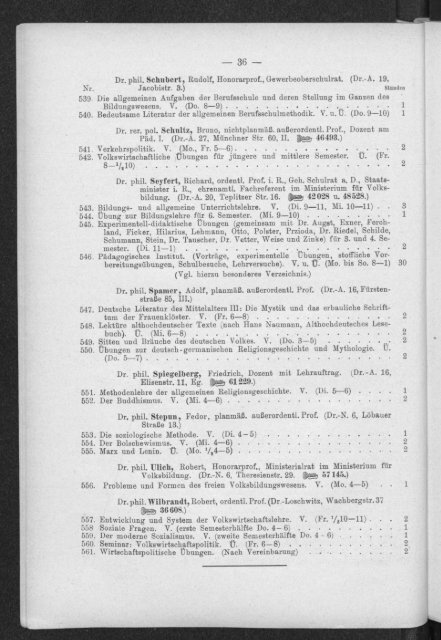 Verzeichnis der Vorlesungen und Übungen, Stunden- und Studienpläne Wintersemester 1930/31