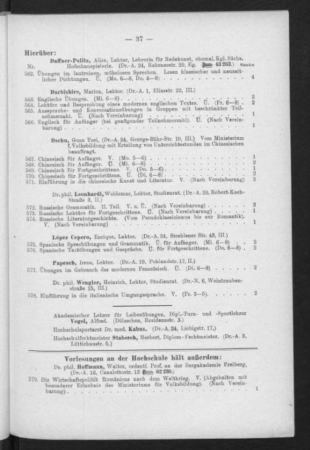 Verzeichnis der Vorlesungen und Übungen, Stunden- und Studienpläne Wintersemester 1930/31