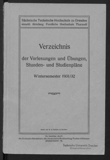 Verzeichnis der vorlesungen und Übungen, Stunden- und Studienpläne Wintersemester 1931/32