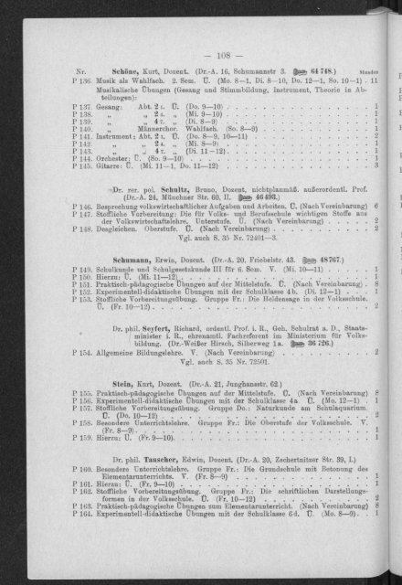 Verzeichnis der vorlesungen und Übungen, Stunden- und Studienpläne Wintersemester 1931/32