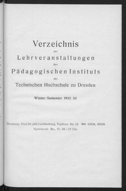 Verzeichnis der Vorlesungen und Übungen Wintersemester 1932/33