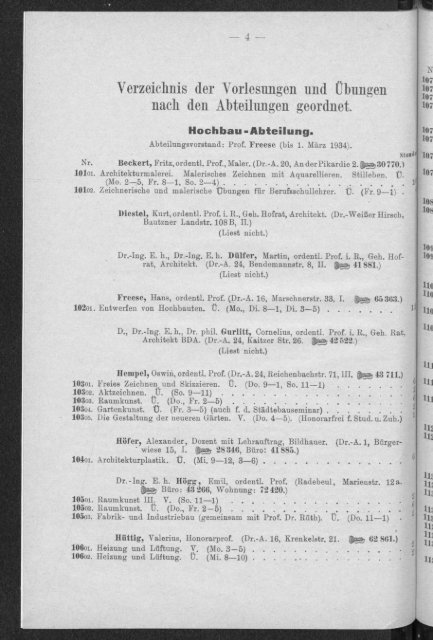 Verzeichnis der Vorlesungen und Übungen Wintersemester 1932/33