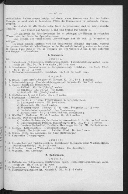 Verzeichnis der Vorlesungen und Übungen Wintersemester 1932/33