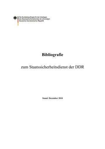 Bibliografie zum Staatssicherheitsdienst der DDR - BStU