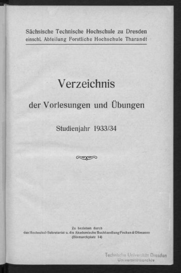 Verzeichnis der Vorlesungen und Übungen Studienjahr 1933/34