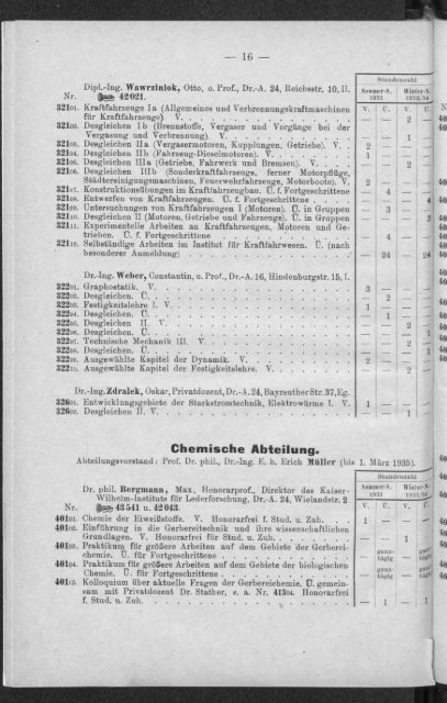 Verzeichnis der Vorlesungen und Übungen Studienjahr 1933/34