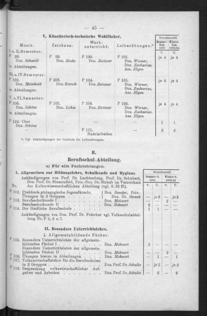 Verzeichnis der Vorlesungen und Übungen Studienjahr 1933/34