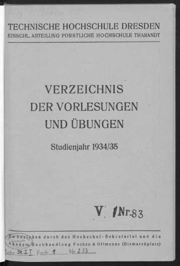 Verzeichnis der Vorlesungen und Übungen Studienjahr 1934/35