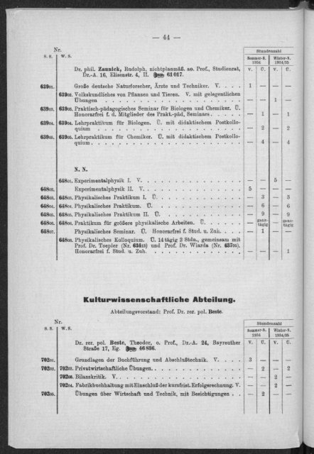 Verzeichnis der Vorlesungen und Übungen Studienjahr 1934/35