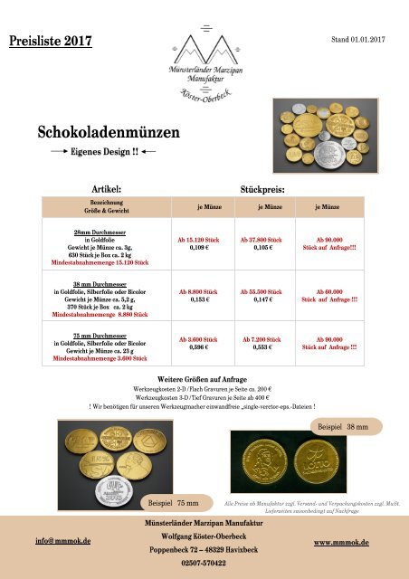 Preisliste S-Münzen Individuell 2017