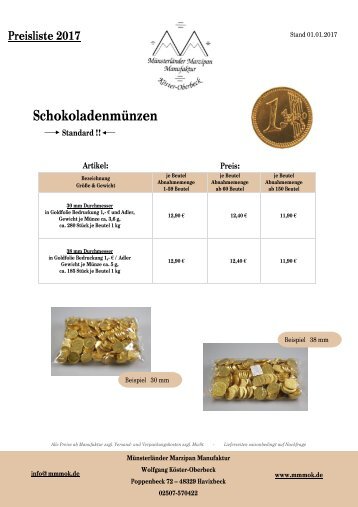Preisliste S-Münzen Standard 2017