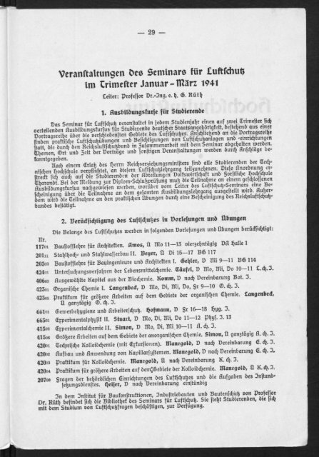 Vorlesungs- und Übungsverzeichnis für das Trimester Januar - März 1941