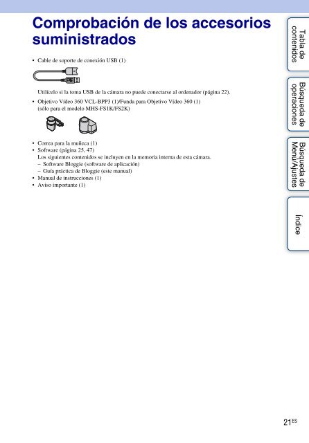 Sony MHS-FS1K - MHS-FS1K Istruzioni per l'uso Spagnolo