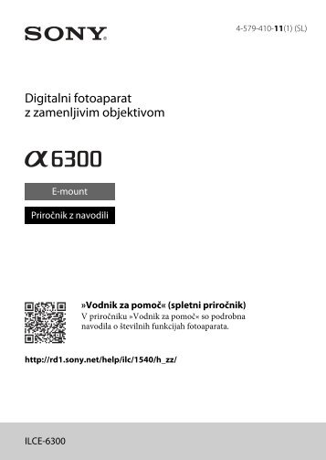 Sony ILCE-6300L - ILCE-6300L Istruzioni per l'uso Sloveno