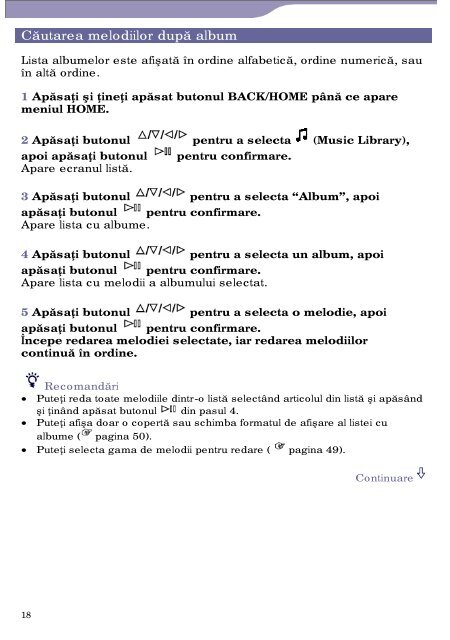 Sony NW-A805 - NW-A805 Istruzioni per l'uso Rumeno