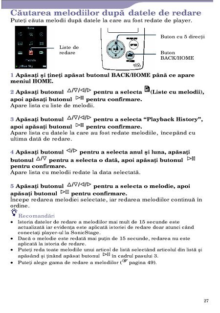 Sony NW-A805 - NW-A805 Istruzioni per l'uso Rumeno