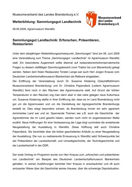 Sammlungsgut Landtechnik - Museumsverband Brandenburg e.V.