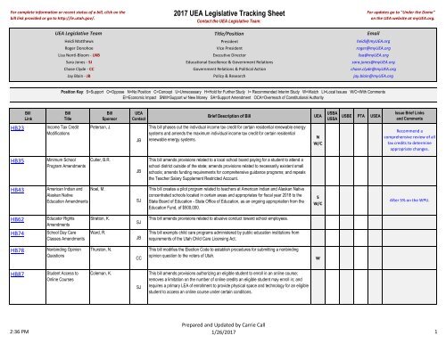 2017 UEA Legislative Tracking Sheet