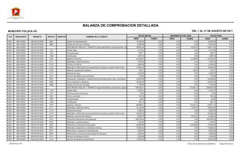 BALANZA DE COMPROBACION DETALLADA - Toluca